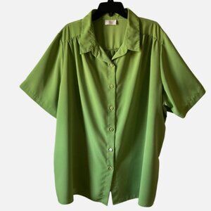 Roaman's Lime Green Short Sleeve Button Down Top Blouse Women's Size 2X